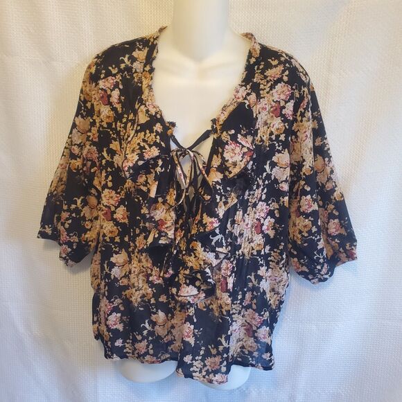 Denim & Supply Ralph Lauren Top Womens S/P Black Boho Sheer Lace-up Front NWT - Picture 1 of 12